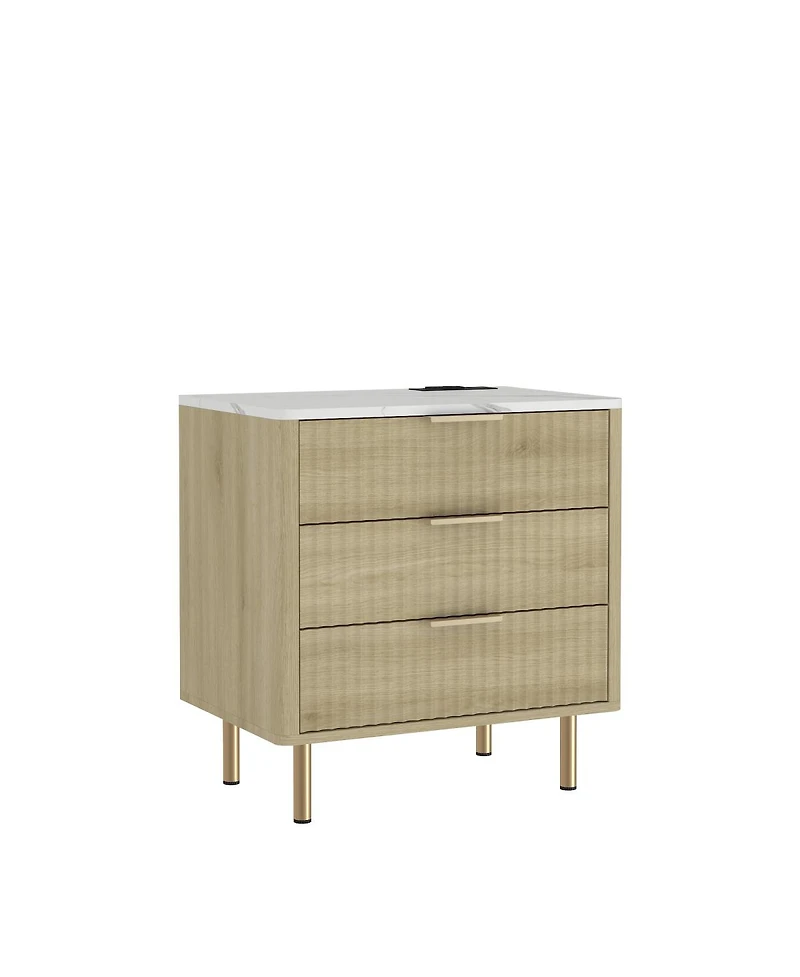 Streamdale Furniture Modern Wood Nightstand with Charging Station & Storage