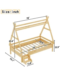 Streamdale Furniture Twin House Platform Bed with Stairs, Solid Wood Twin Bed Frame, Low Profile