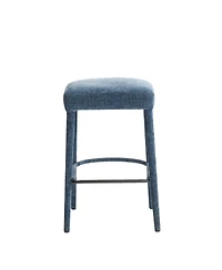 Streamdale Furniture Backless Blue Upholstered Fabric Bar Stool with Padded Seat & Footrest