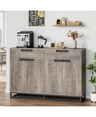 gaomon 55" Kitchen Buffet Cabinet, Modern Sideboard with 2 Drawers & 4 Doors for Dining Room, Grey