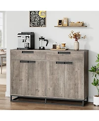 gaomon 55" Kitchen Buffet Cabinet, Modern Sideboard with 2 Drawers & 4 Doors for Dining Room, Grey