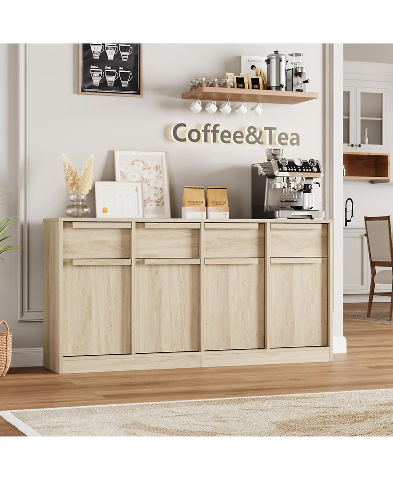 gaomon 62.4" Sideboard Buffet Cabinet with 4 Drawers, Large Modern Coffee Bar Storage Cabinet, Beige