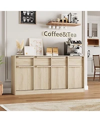 gaomon 62.4" Sideboard Buffet Cabinet with 4 Drawers, Large Modern Coffee Bar Storage Cabinet, Beige