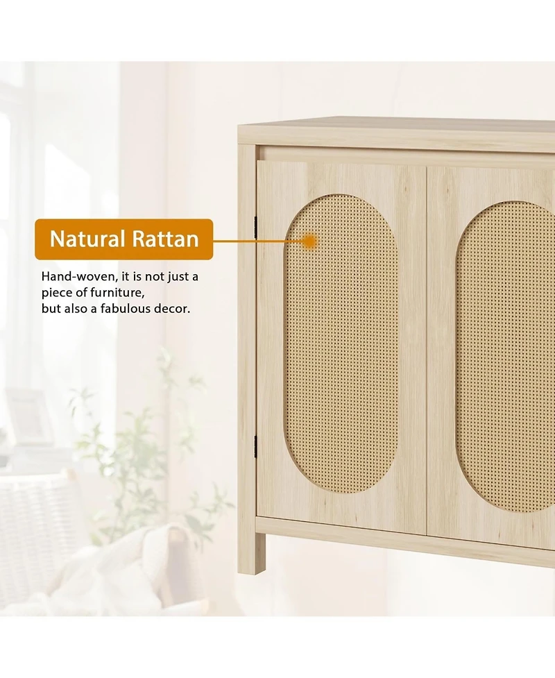 gaomon Rattan Buffet Sideboard Cabinet, Kitchen Storage Cabinet with Doors for Hallway, Beige