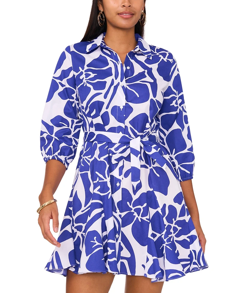 Msk Petite Collared Fit & Flare Dress