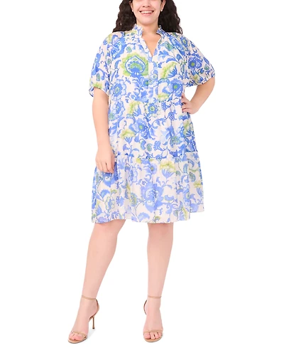 Msk Plus Size Printed Puff-Sleeve Babydoll Dress