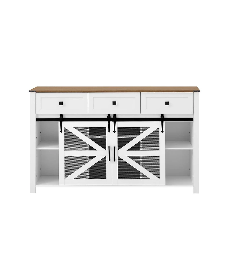 Streamdale Furniture 55" Sliding Barn Door Sideboard with 3 Drawers & Adjustable Shelves