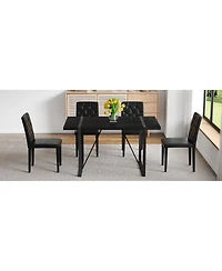 Streamdale Furniture Black Faux Wood Grain Mdf Dining Table Set with 4 Black Pu Chairs