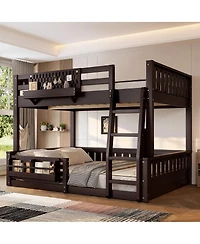 Streamdale Furniture Full Xl over Queen Bunk Bed with Ladder, Guardrails, Pegboard & Bookshelf, Espresso