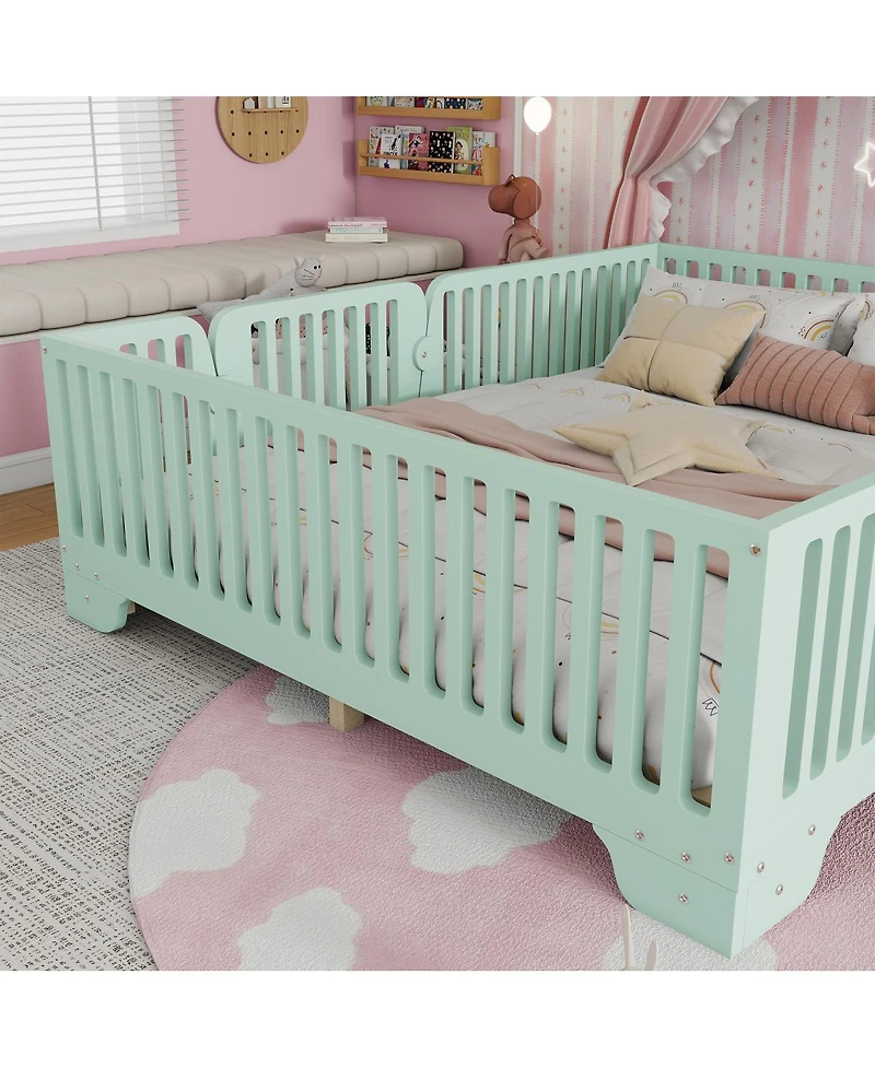 Streamdale Furniture Full Montessori Floor Bed with Fence and Door