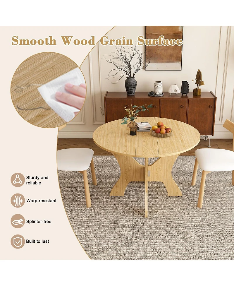 Streamdale Furniture 43" Folding Dining Table Set with 2 Chairs, Wild Oak Veneer, Space Saving