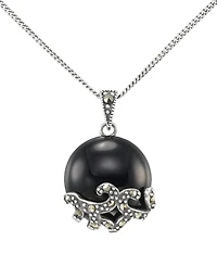 Macy's Marcasite (0.13 ct. t.w.) and Onyx (4-1/2 ct. t.w.) Pendant Necklace in Sterling Silver