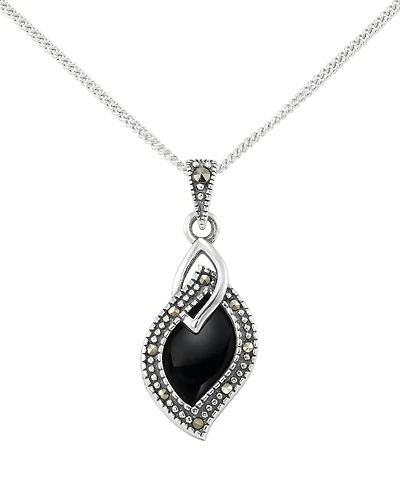 Macy's Marcasite (0.07 ct. t.w.) and Onyx (1 ct. t.w.) Teardrop Pendant Necklace in Sterling Silver