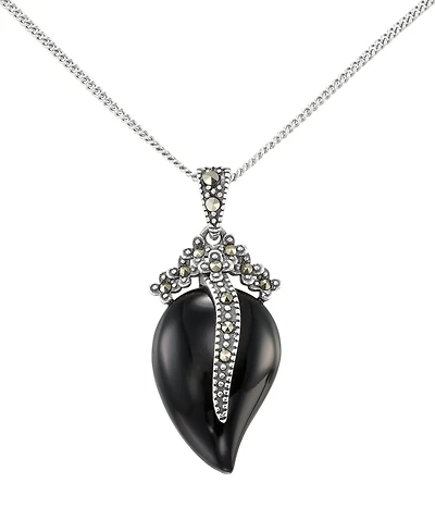 Macy's Marcasite (0.12 ct. t.w.) and Onyx (5 ct. t.w.) Pendant Necklace in Sterling Silver