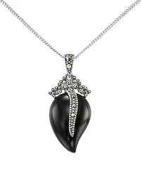 Macy's Marcasite (0.12 ct. t.w.) and Onyx (5 ct. t.w.) Pendant Necklace in Sterling Silver