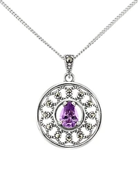 Macy's Marcasite (0.13 ct. t.w.) and Amethyst (1/2 ct. t.w.) Round Pendant Necklace in Sterling Silver