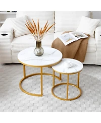 Streamdale Furniture Set of 2 Round Nesting Coffee Tables with Golden Frame