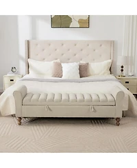 Streamdale Furniture Modern Upholstered Storage Bench with Rolled Armrest, Griege