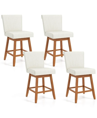Costway 27" Swivel Bar Stools with Rubber Wood Legs Upholstered Linen Bar Chairs