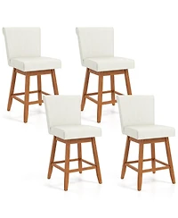 Costway 27" Swivel Bar Stools with Rubber Wood Legs Upholstered Linen Bar Chairs