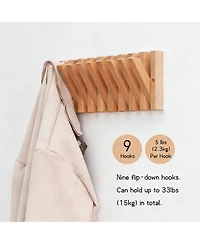 Yigii Solid Wood 9-Hook Retractable Coat Rack for Entryways