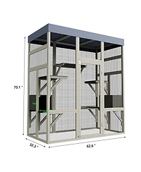Zeus & Ruta Gray Wooden Outdoor Catio with 2 Napping Boxes