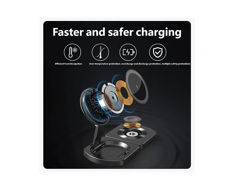 Risokeys 3-in-1 Wireless Charger for Apple iPhone - Portable Foldable Charger for iWatch iPhone and Earphones