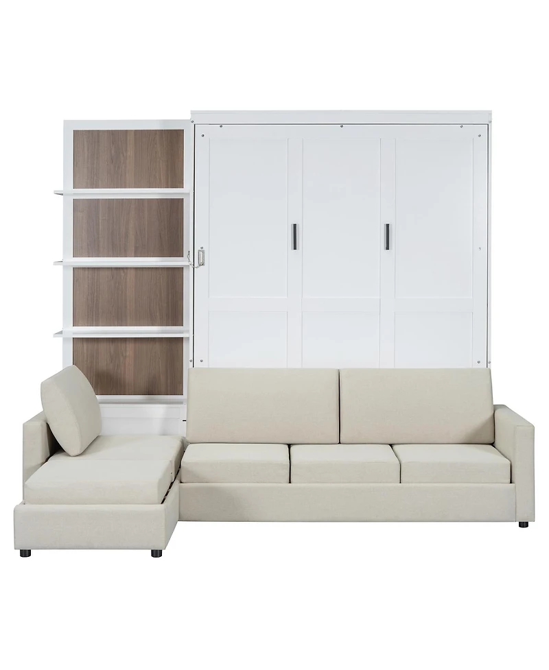 Streamdale Furniture Queen Size Murphy Bed Wall Bed with Sofa and Shelves