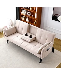 Clihome 70-Inch Multi-Functional Cotton and Linen Sofa Bed, Instantly Switch between Living Room Bedroom