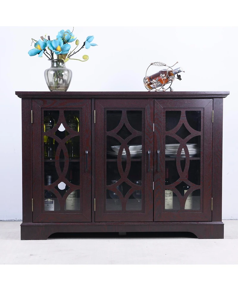 Streamdale Furniture 48.66" x 15.55" x 34.06" Sideboard with 3 Glass Doors & Adjustable Shelf