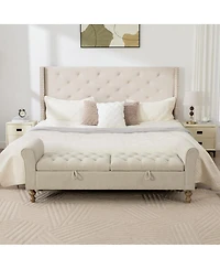 Streamdale Furniture 65.75" Wide Modern Upholstered Storage Bench with Double Lids & Rolled Armrest