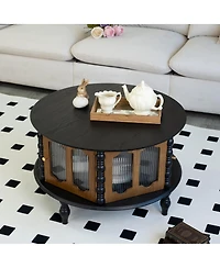 Streamdale Furniture 31.5" Round 3-Door Storage Coffee Table
