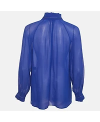 Pre-Owned Roberto Cavalli Women's Blue Silk Tassel Detailed Sheer Blouse
