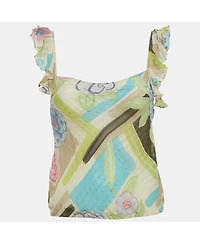 Pre-Owned Moschino Women's Multicolor Printed Silk Ruffe Sleeve Sheer Top