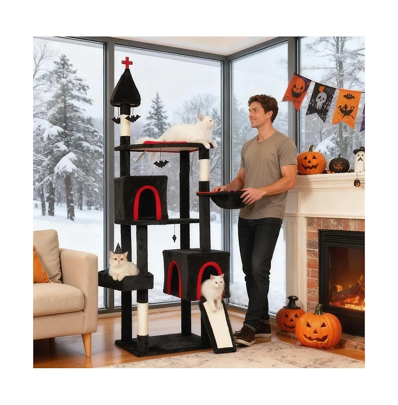 Zeus & Ruta 78" Cat Tree Cat Tower with Coffin Bed