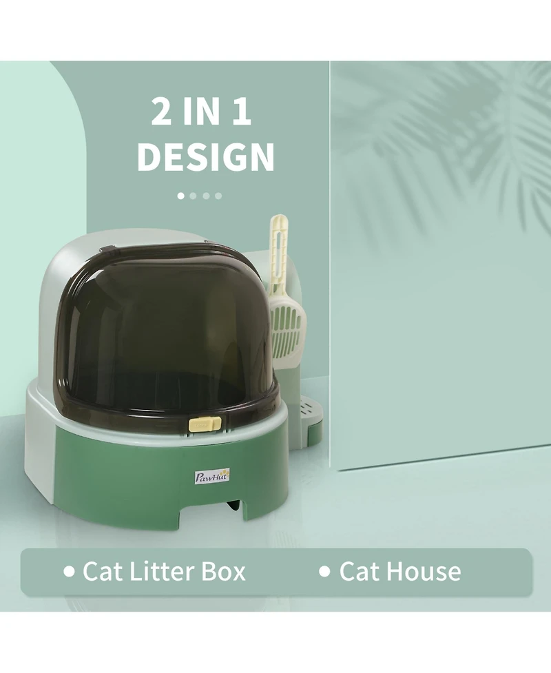 Zeus & Ruta Green Easy-Clean Covered Cat Litter Box with Scoop