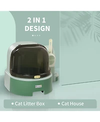Zeus & Ruta Green Easy-Clean Covered Cat Litter Box with Scoop