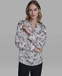 Karl Lagerfeld Paris Women's V-Neck Long-Sleeve Top