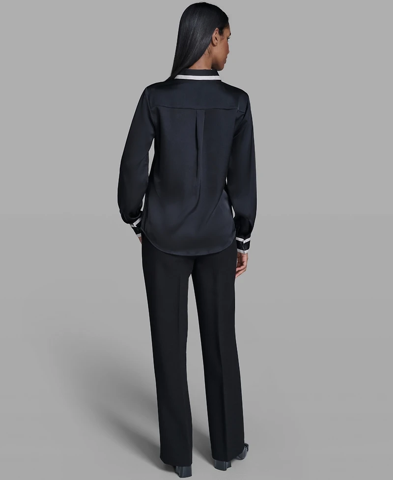 Karl Lagerfeld Paris Women's Collared Long-Sleeve Top