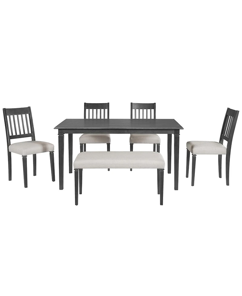 Streamdale Furniture 6-Piece Retro Dining Set: Wooden Table, 4 Chairs & Bench - Dovetail