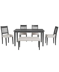 Streamdale Furniture 6-Piece Retro Dining Set: Wooden Table, 4 Chairs & Bench - Dovetail