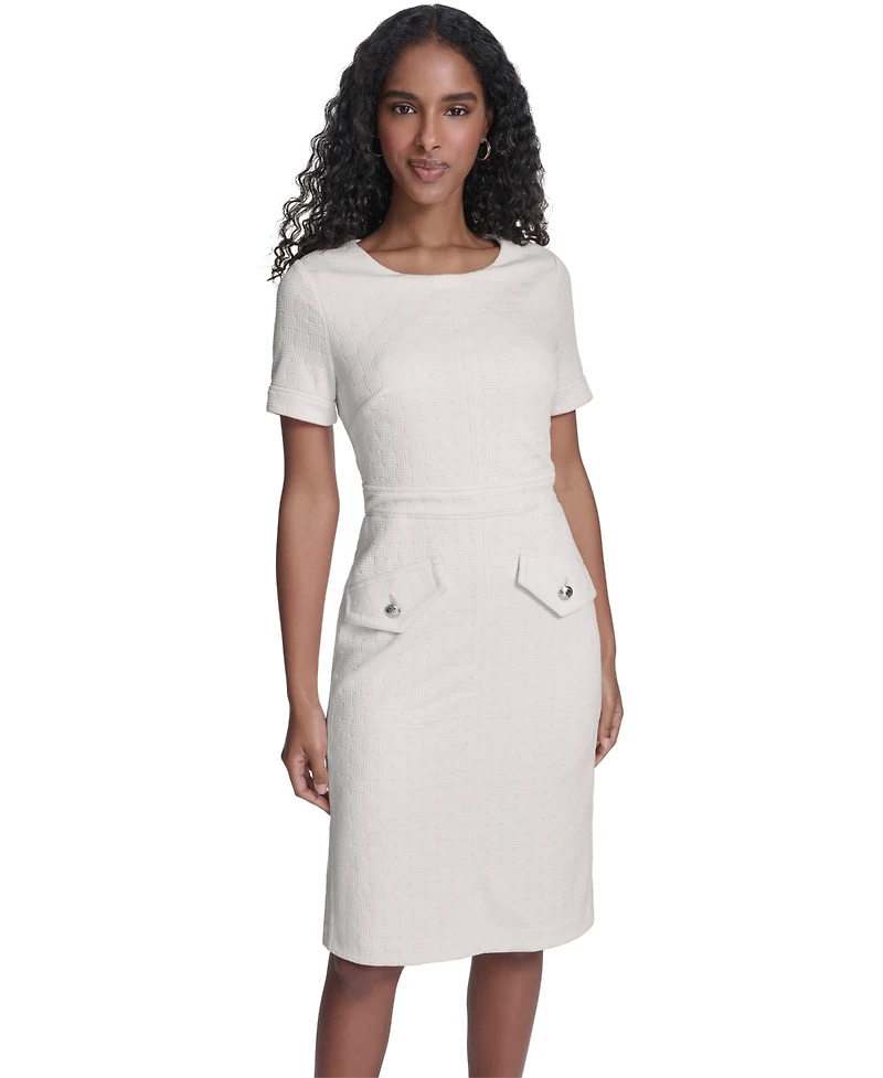 Tommy Hilfiger Women's Short-Sleeve Wicker Weave Shift Dress