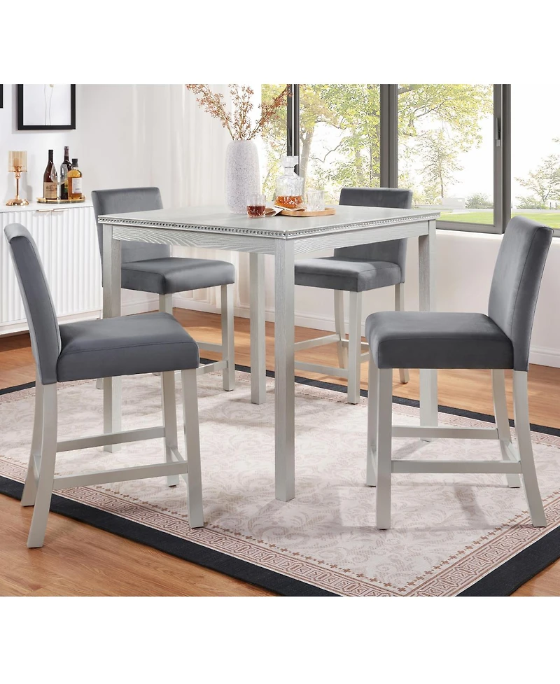 Streamdale Furniture Counter Height Chairs Set for 4, Padded Seat Barstool for Dining Room, Silver Gray