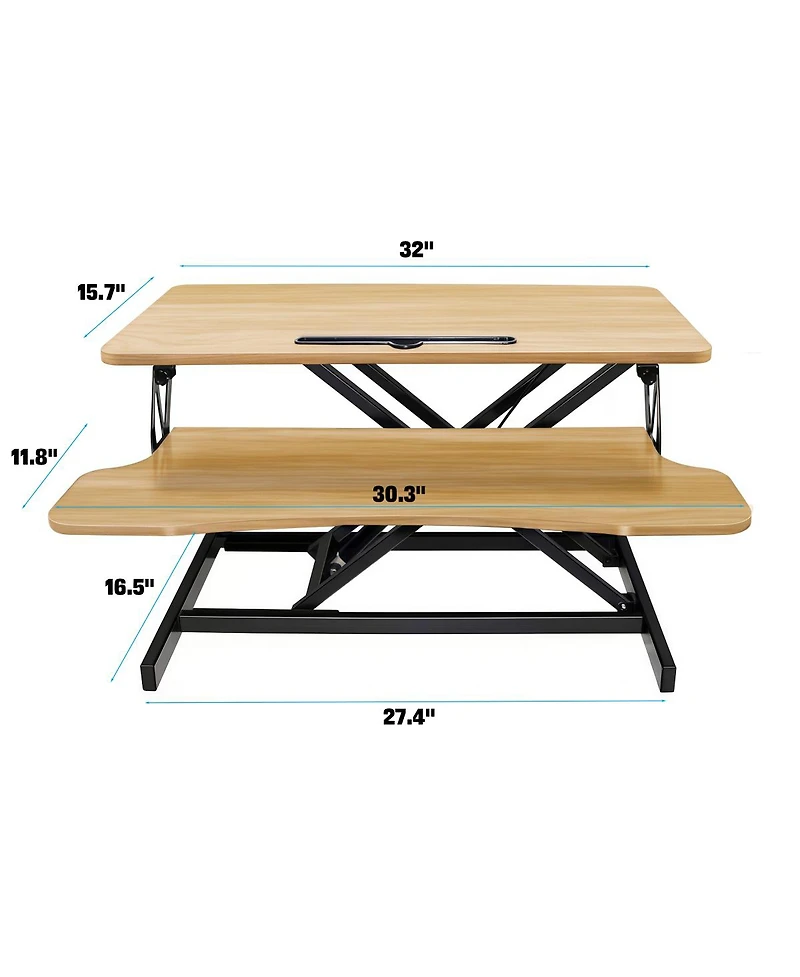 Streamdale Furniture 32" Height Adjustable Sit-Stand Desk Converter for Dual Monitors & Laptop