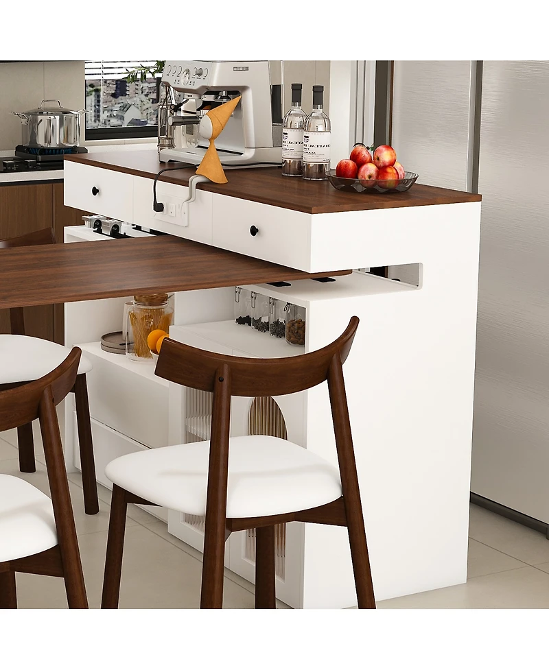 Streamdale Furniture Kitchen Island Set with 4 Chairs, Extendable & Rotating Table, Retro Design