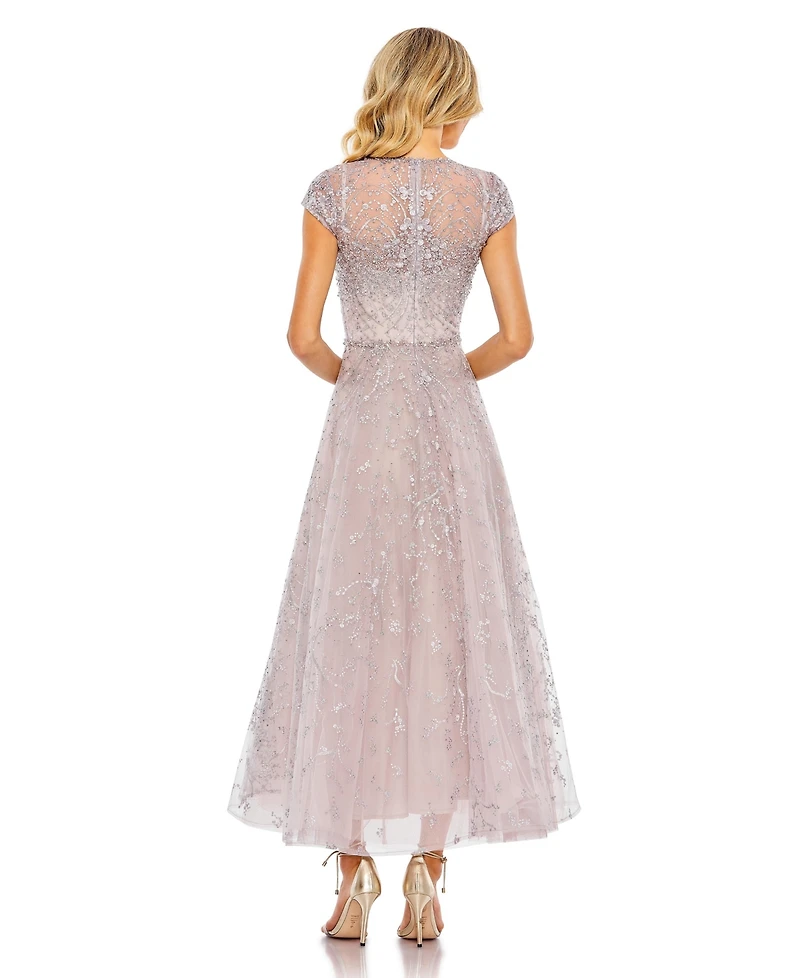 Draft - Mac Duggal Women's Embellished High Neck Cap Sleeve A Line Dress