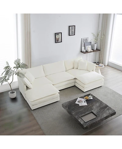 Lovmor White 5 Seat U shaped Sectional Sofa with Reversible Footrest 2 Ottomans