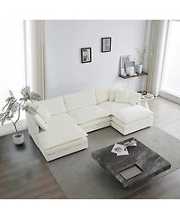 Lovmor White 5 Seat U shaped Sectional Sofa with Reversible Footrest 2 Ottomans