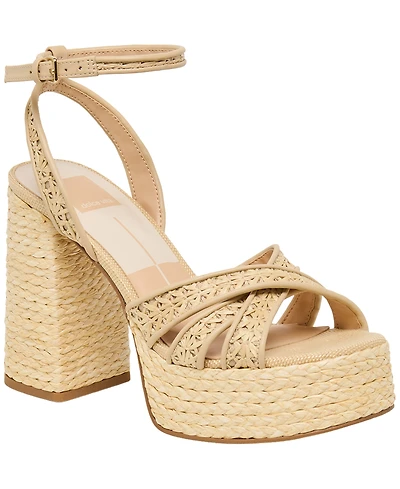 Dolce Vita Women's Danila Two-Piece Block Heel Raffia Dress Sandals