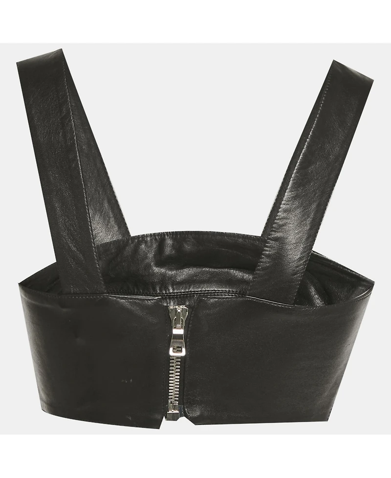 Pre-Owned Balmain Women's Black Leather Crop Top